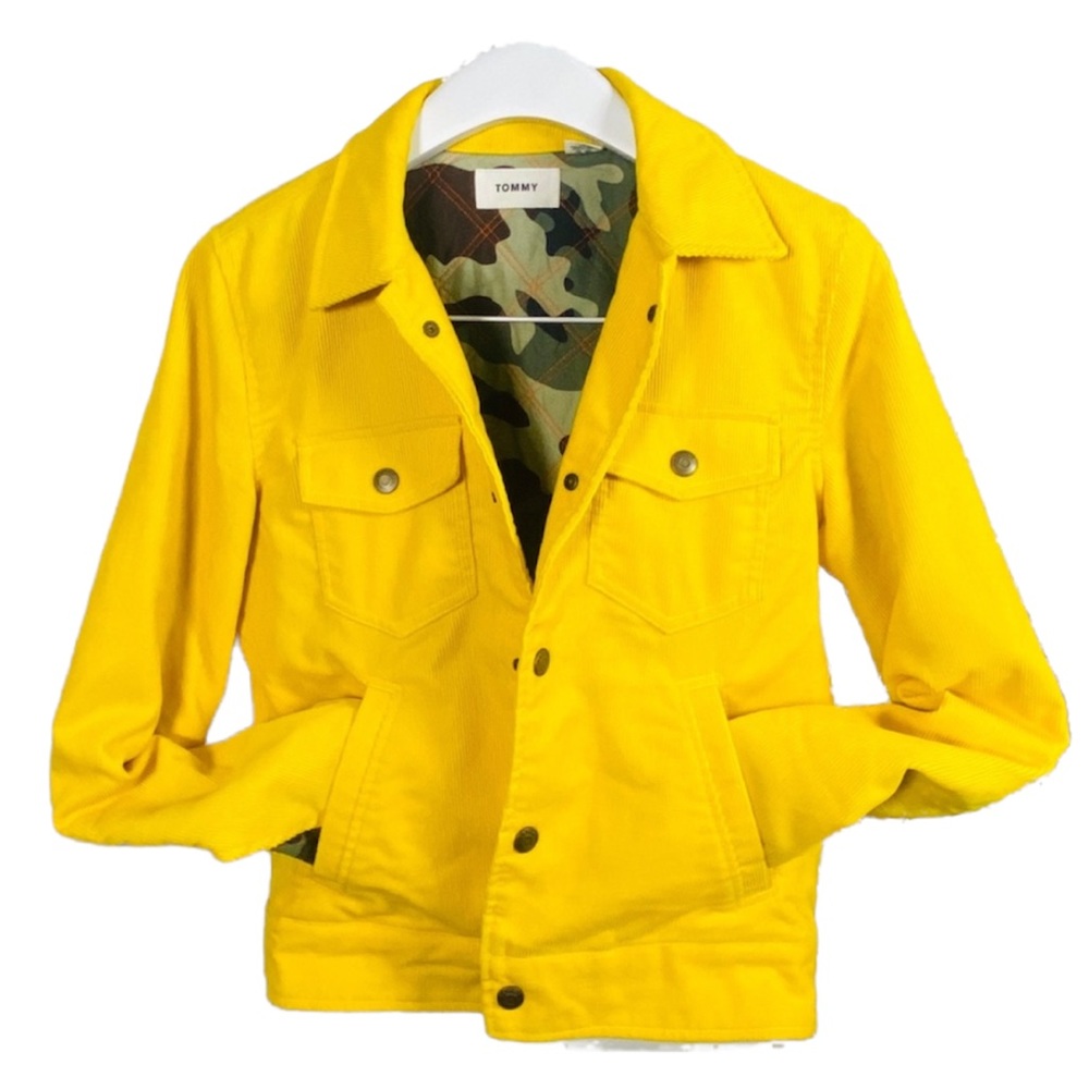 Tommy Hilfiger Yellow Corduroy Jean Jacket With Camo Quilted Lining Size XS